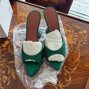 Amina Muadi Carolina Emerald Green Crystal Slipper 95mm Heels - 38